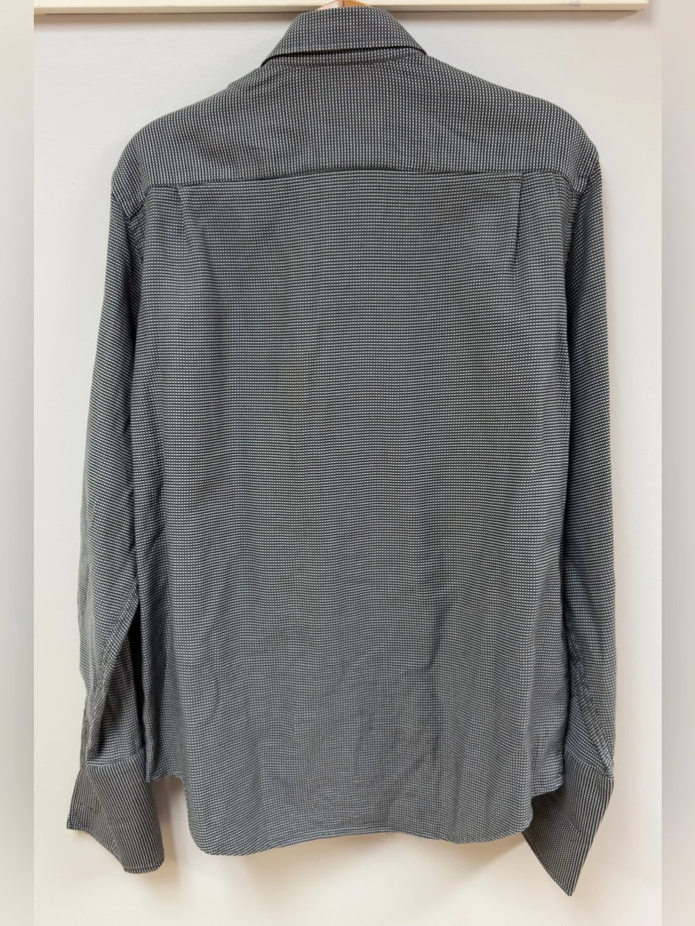 Banana Republic Mens Large Charcoal Gray White Micro-Check Dress Shirt 16-16.5